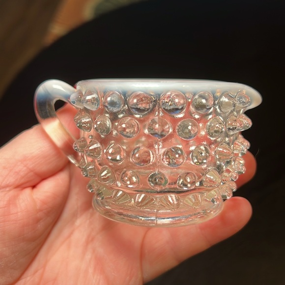 VTG Fenton Glass White Opalescent Hobnail Moonstone Mini Cream & Sugar Bowl Set - Picture 8 of 11